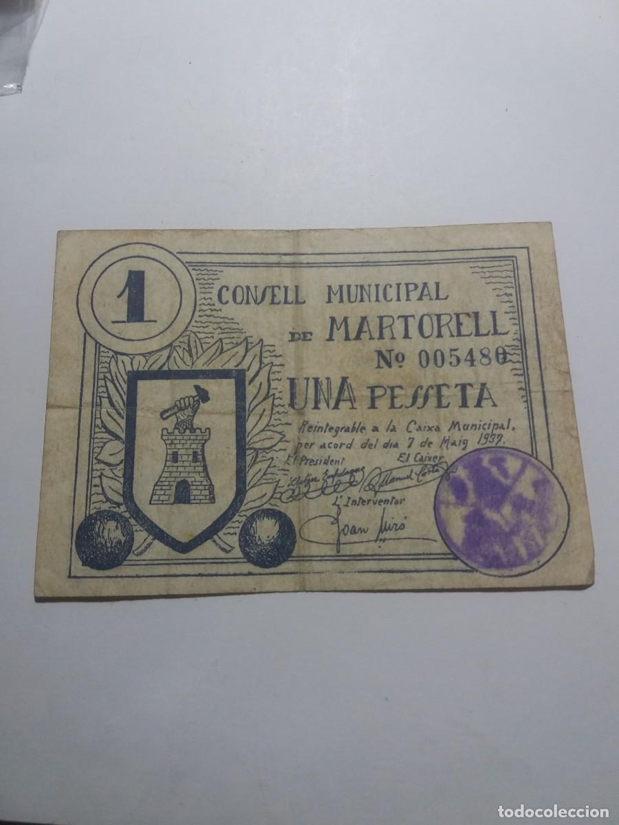 Billetes locales: Billete 1 Pesseta Consell Municipal MARTORELL 7 Maig 1937