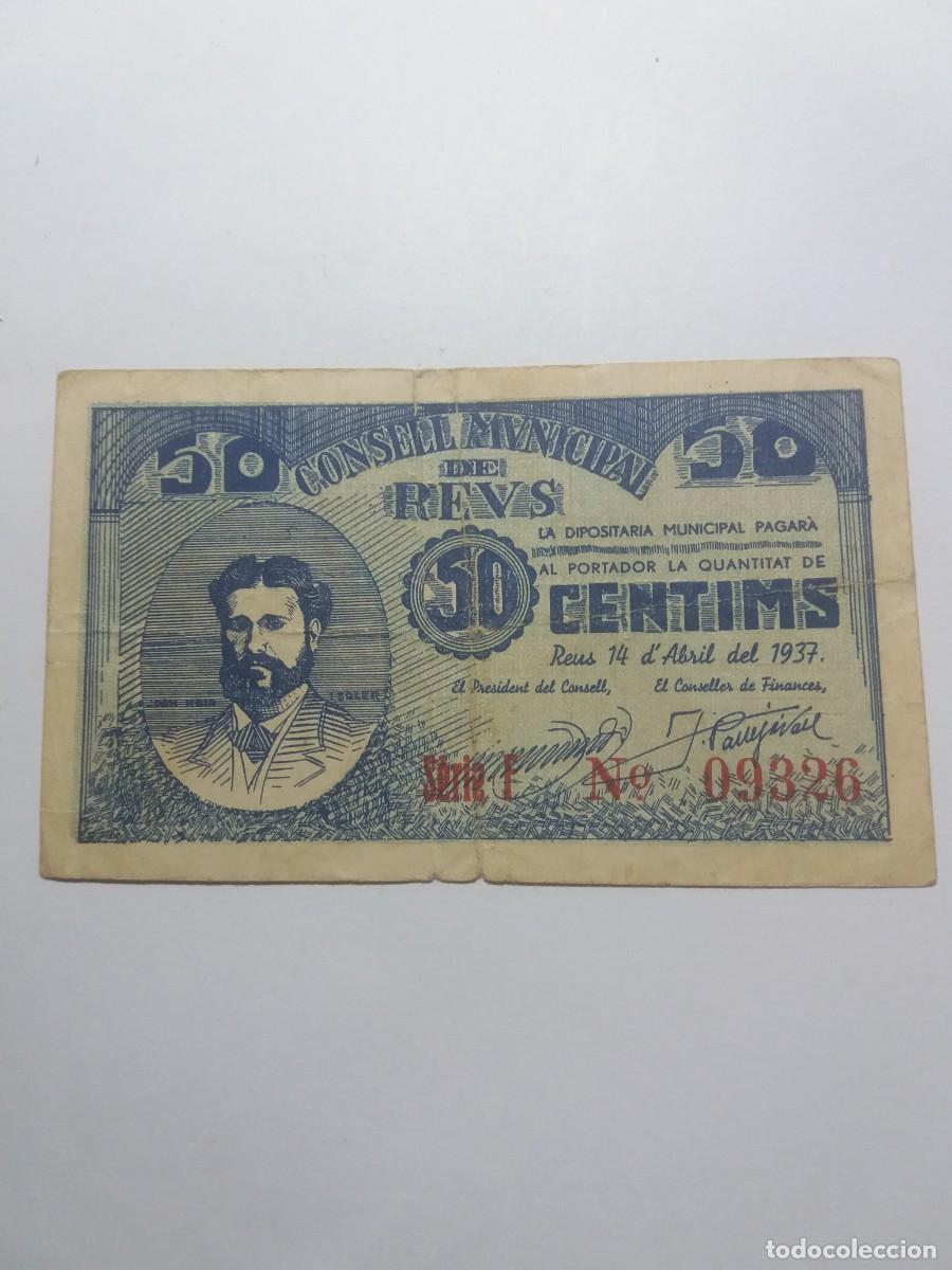Billetes locales: Billete 50 C&egrave;ntims Consell Municipal REUS 14 Abril 1937