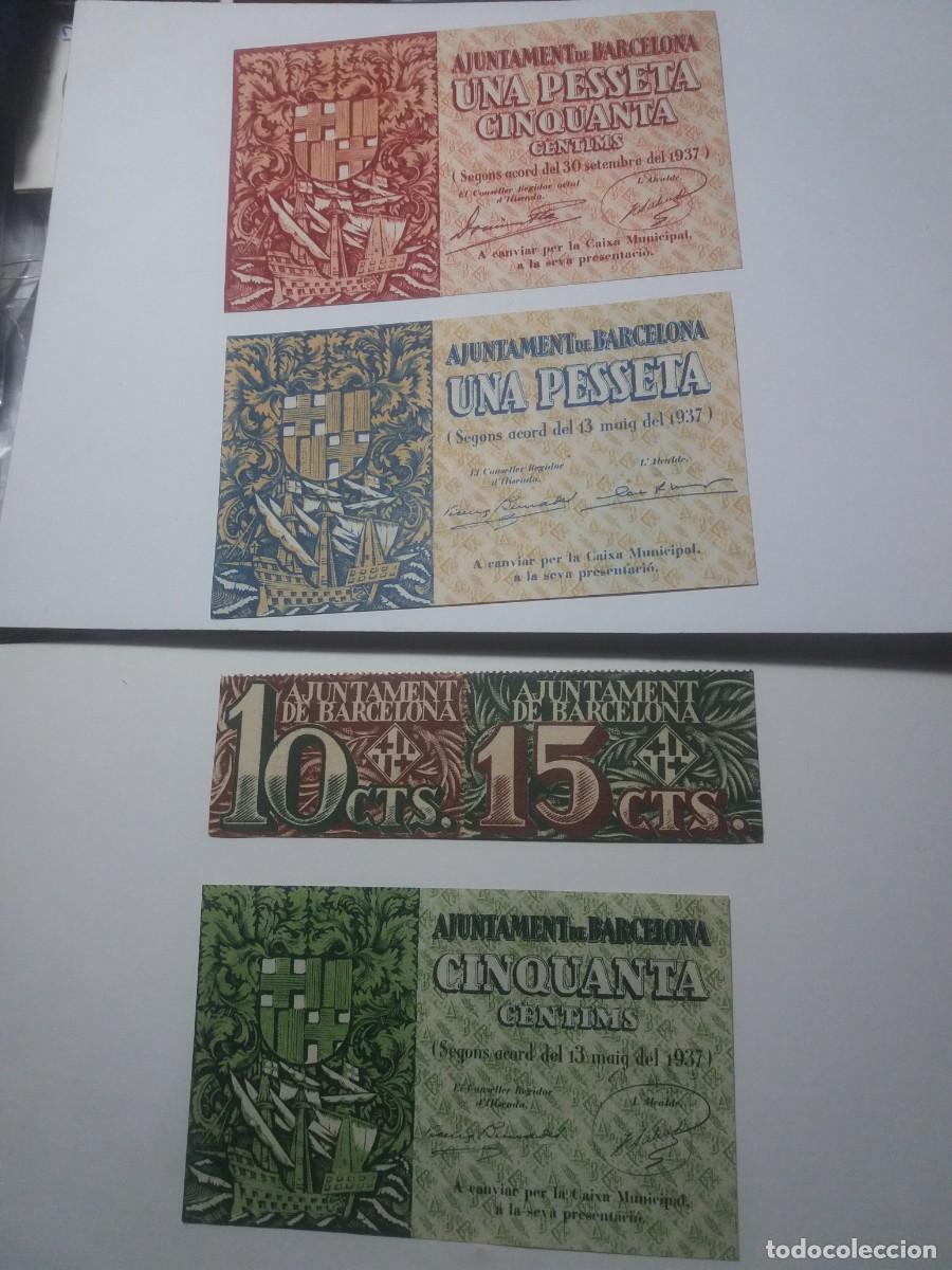 Billetes locales: Billetes 1,5-1 Pta 50-15 i 10 C&egrave;ntims Ajuntament BARCELONA 13 Maig i 30 Setembre 1937