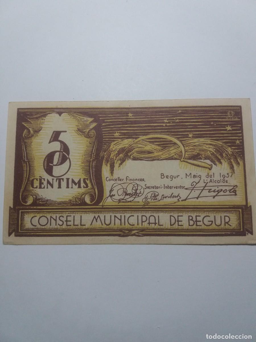 Billetes locales: Billete 5 C&egrave;ntims Consell Municipal BEGUR Maig 1937