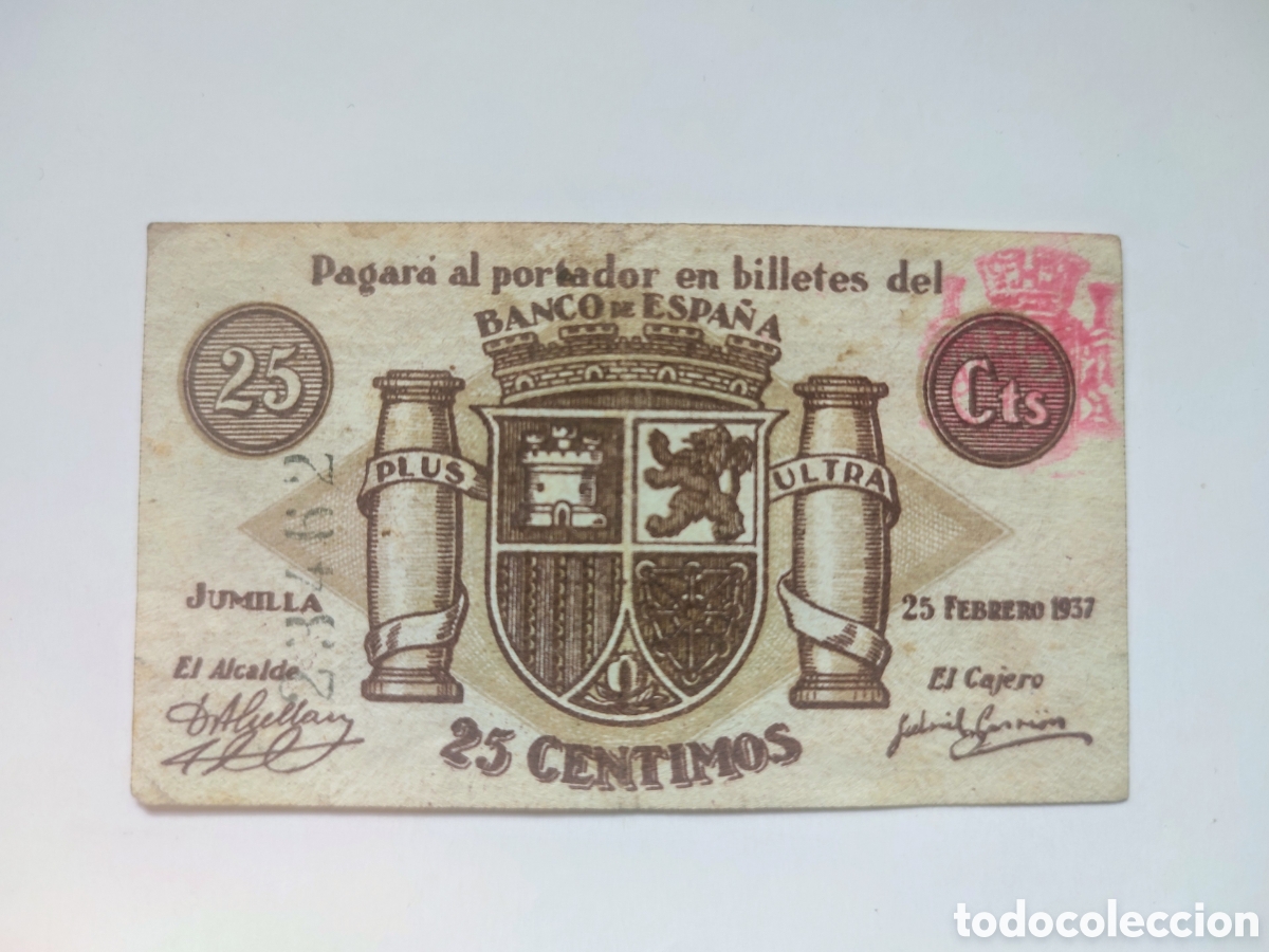 Billetes locales: 25 c&eacute;ntimos de Jumilla (Murcia)