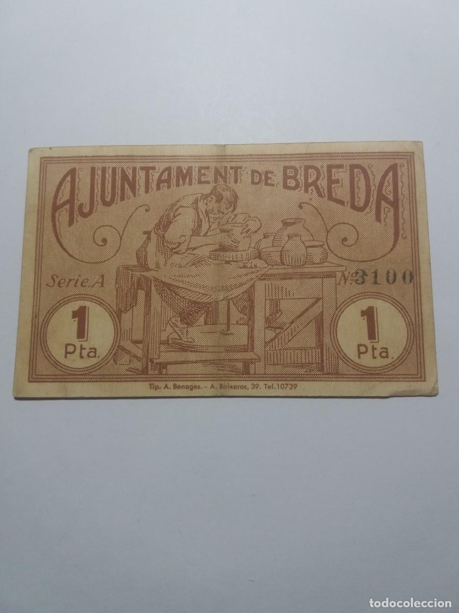 Billetes locales: Billete 1 Pesseta Ajuntament BREDA 11 Maig 1937