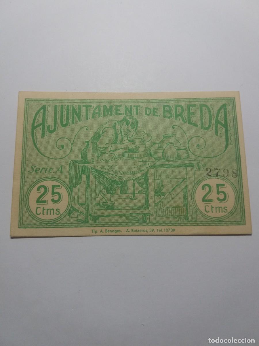 Billetes locales: Billete 25 C&egrave;ntims Ajuntament BREDA 11 Maig 1937
