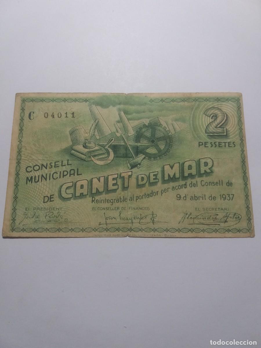 Billetes locales: Billete 2 Pessetes Consell Municipal CANET de MAR 9 Abril 1937