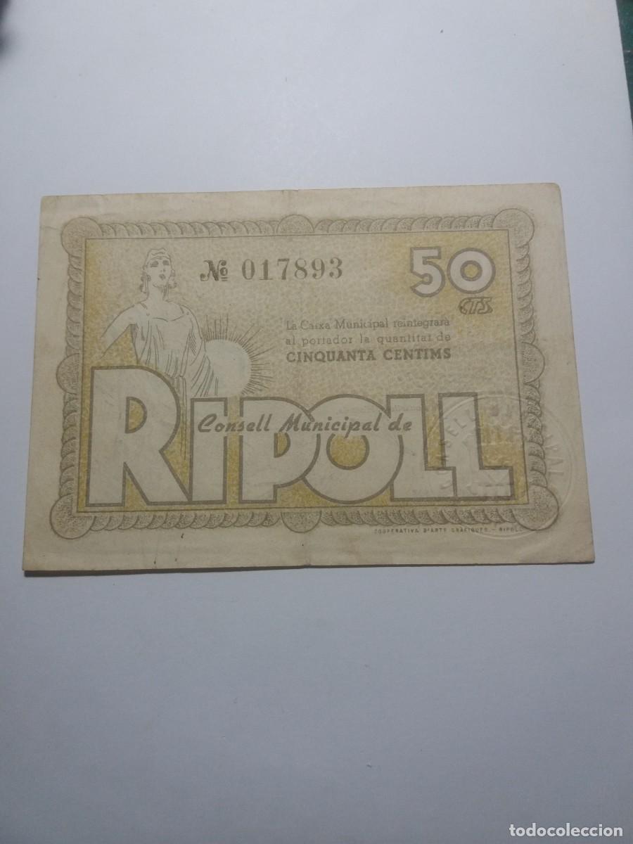 Billetes locales: Billete 50 C&egrave;ntims Consell Municipal RIPOLL
