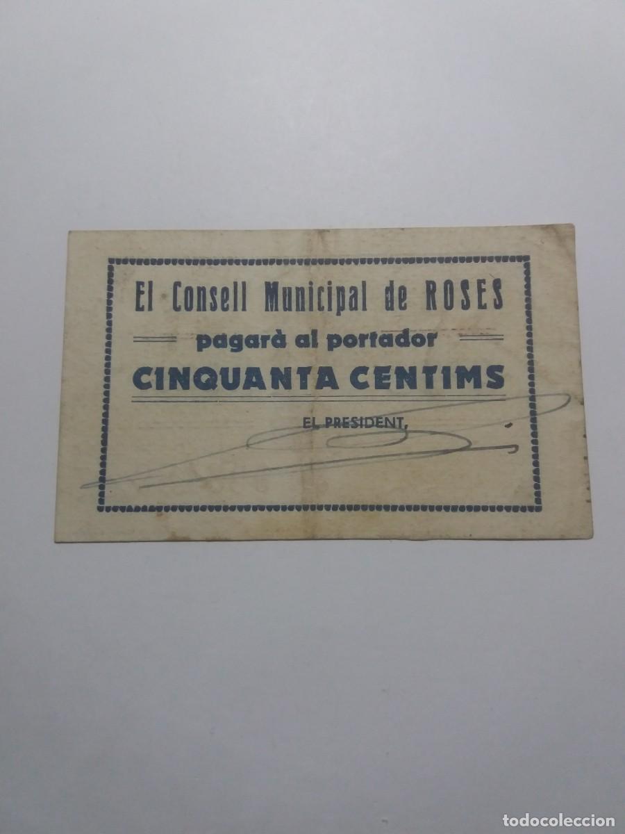 Billetes locales: Billete 50 C&egrave;ntims Consell Municipal ROSES