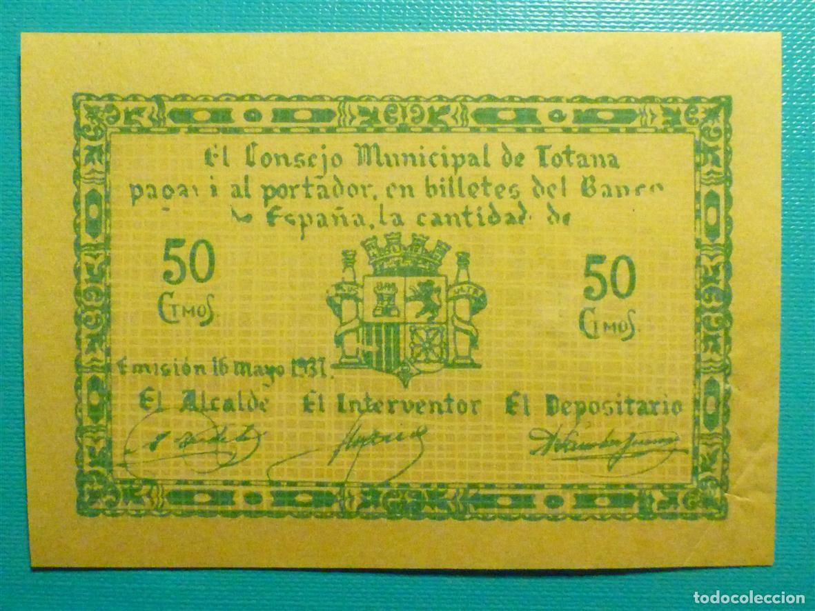 Billetes locales: Billete Local - Consejo Municipal de Totana - A&ntilde;o 1.937 - 50 Ctmos - C&eacute;ntimos - Plancha