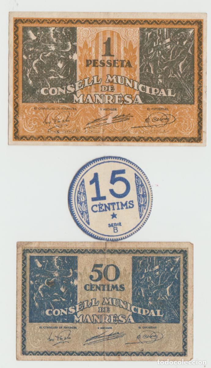 Billetes locales: Manresa (Barcelona) - Lote de tres billetes - 1&ordf; Emision Consell Municipal de Manresa -