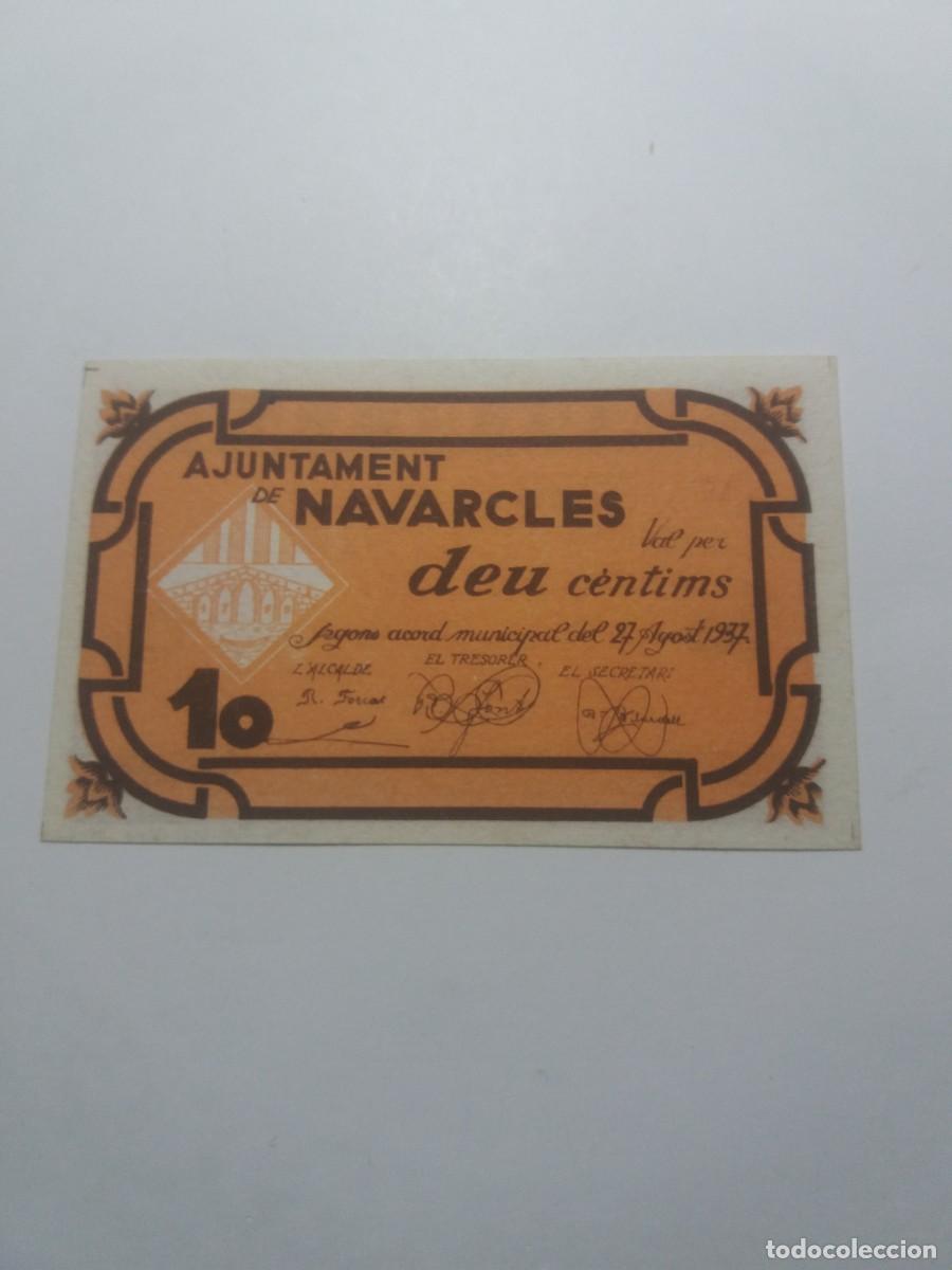 Billetes locales: Billete 10 C&egrave;ntims Ajuntament NAVARCLES 27 Agost 1937