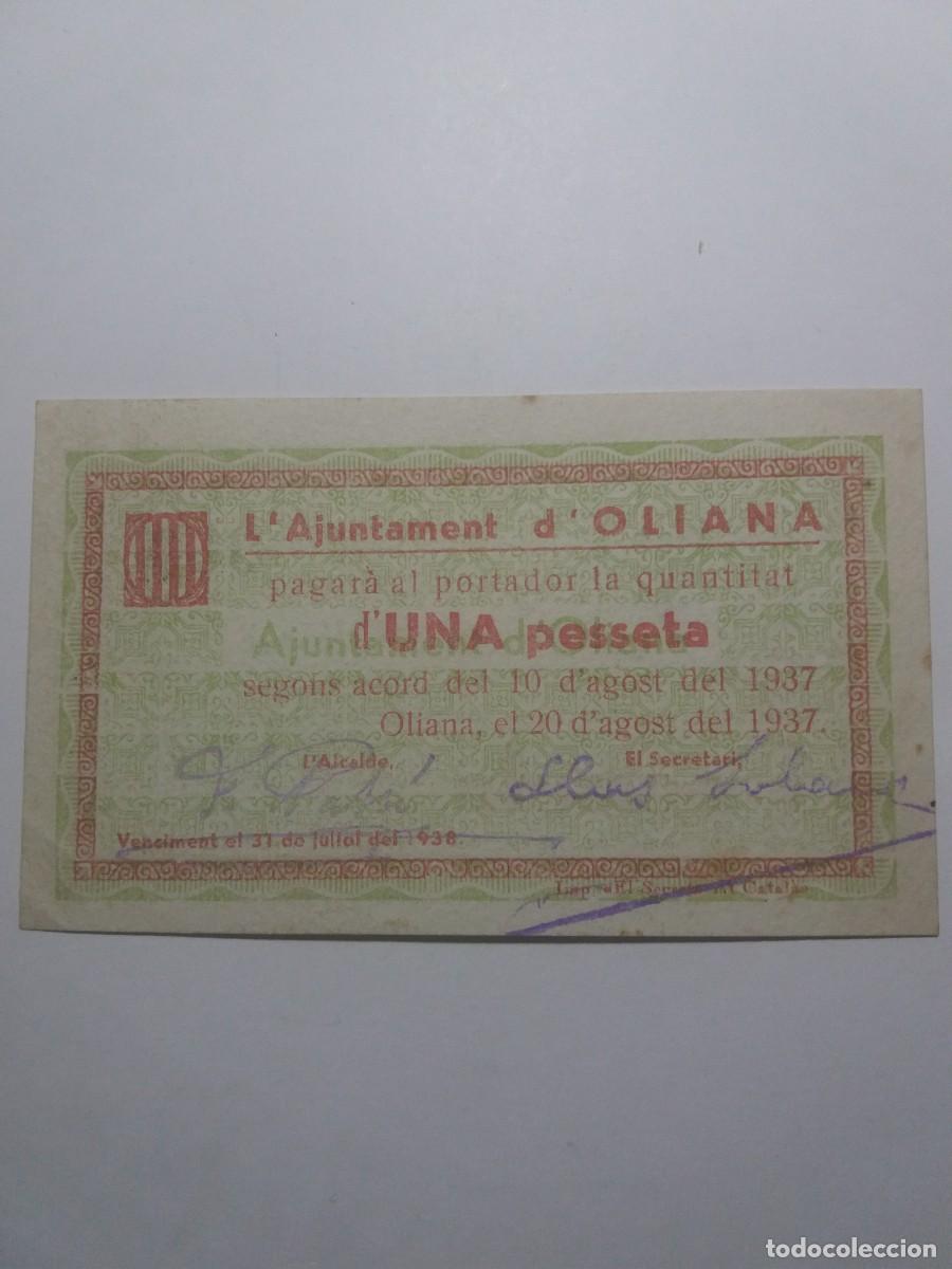 Billetes locales: Billete 1 Pesseta Ajuntament OLIANA 10 Agost 1937
