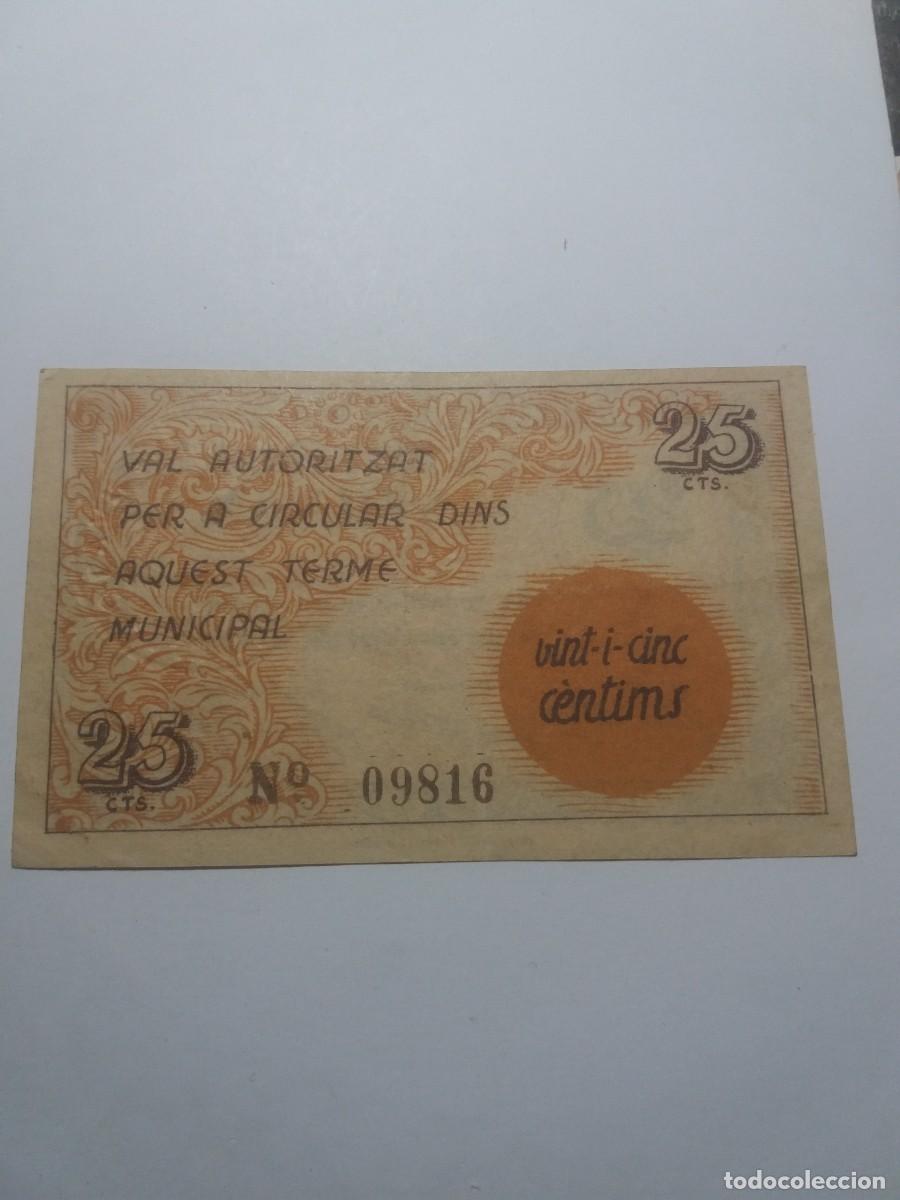Billetes locales: Billete 25 C&egrave;ntims Ajuntament OLVAN - Foto 2