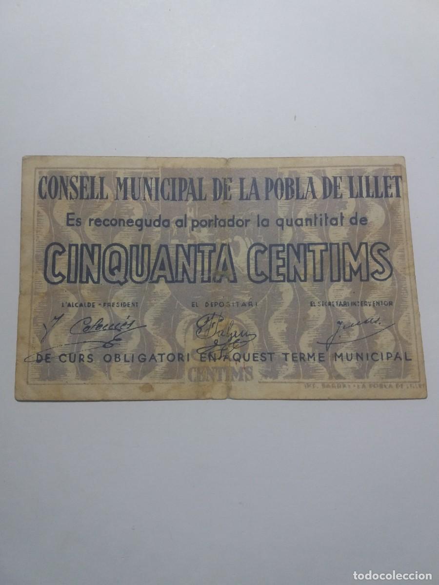 Billetes locales: Billete 50 C&egrave;ntims Consell Municipal LA POBLA DE LILLET