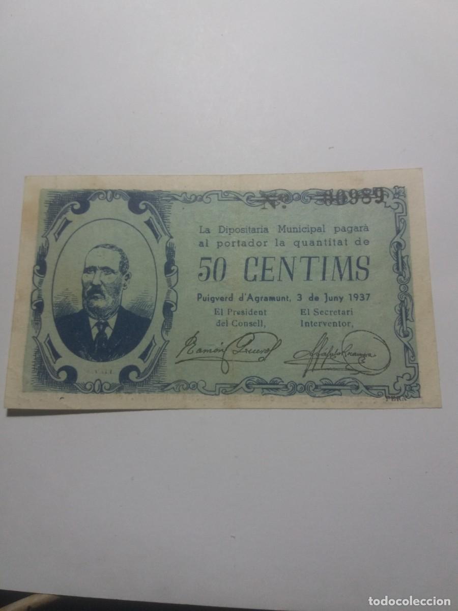 Billetes locales: Billete 50 C&egrave;ntims Consell Municipal PUIGVERD AGRAMUNT