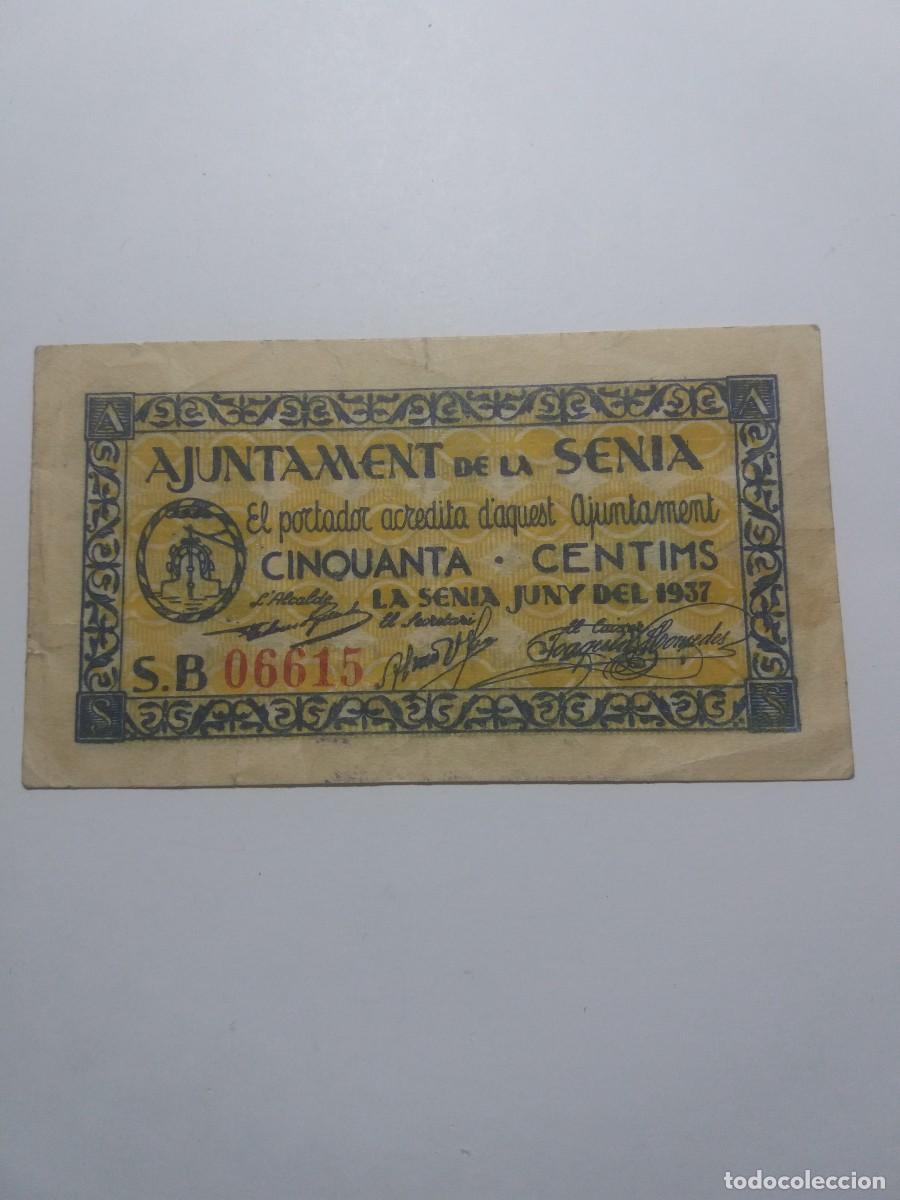 Billetes locales: Billete 50 C&egrave;ntims Ajuntament LA SENIA Juny 1937