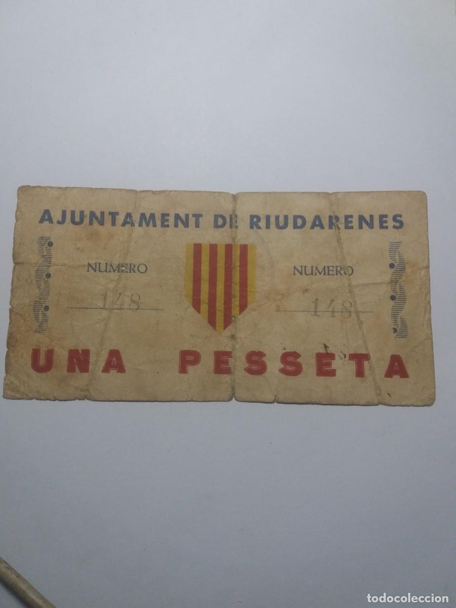 Billetes locales: Billete 1 Pessera Ajuntament RIUDARENES 16 Maig 1937