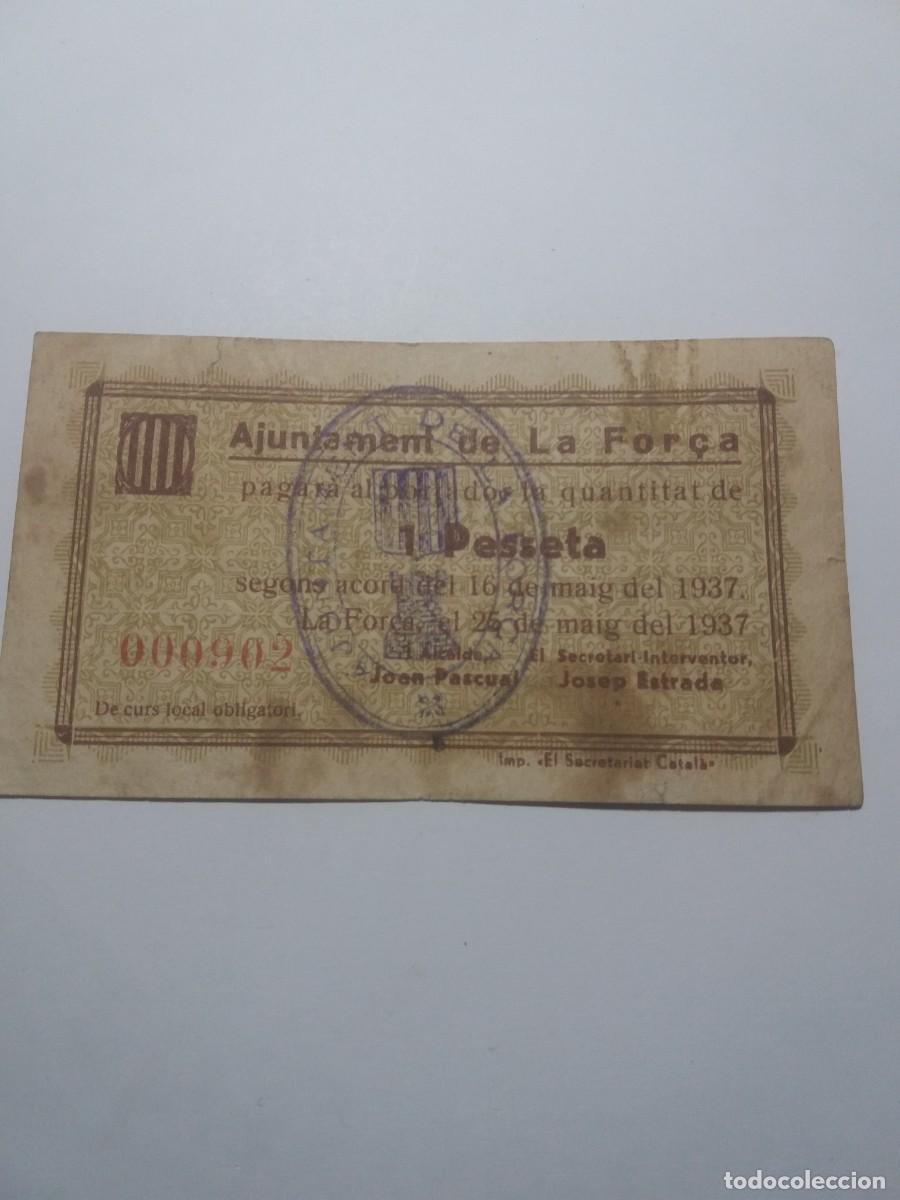 Billetes locales: 1 Pesseta Ajuntament LA FOR&Ccedil;A 16 Maig 1937