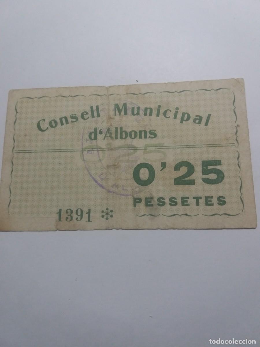 Billetes locales: Billete 0,25 pessetes Consell Municipal ALBONS