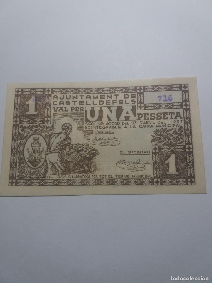 Billetes locales: Billete 1 pesseta Ajuntament CASTELLDEFELS 23 Abril 1937