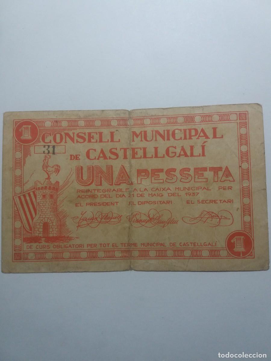 Billetes locales: Billete 1 Pesseta Consell Municipal CASTELLGAL&Iacute; 21 Maig 1937