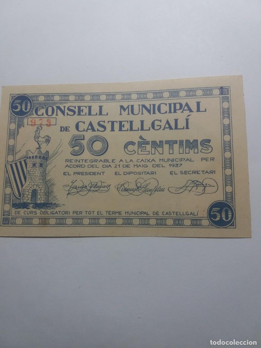 Billetes locales: Billete 50 C&egrave;ntims Consell Municipal CASTELLGAL&Iacute; 21 Maig 1937