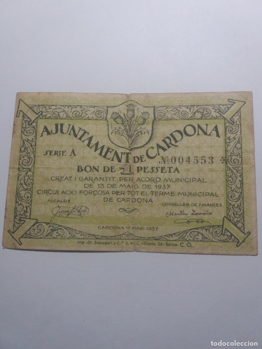 Billetes locales: Billete 1 Pesseta Ajuntament CARDONA 13 Maig 1937