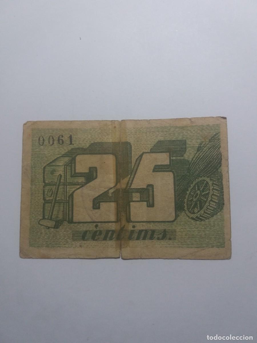 Billetes locales: Billete 25 C&egrave;ntims Ajuntament CASTELLSER&Aacute; - Foto 2