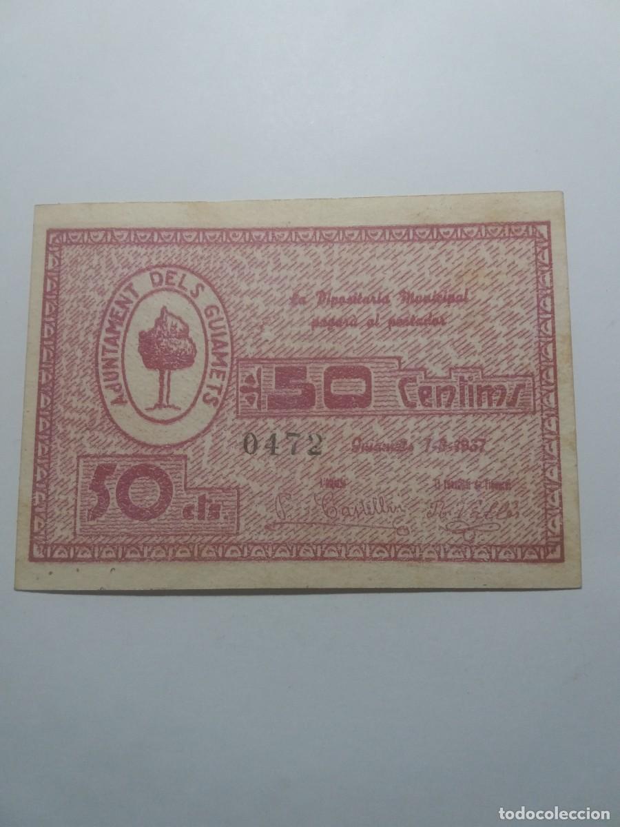 Billetes locales: Billete 50 C&egrave;ntims Ajuntament ELS GUIAMETS 7 Mar&ccedil; 1937