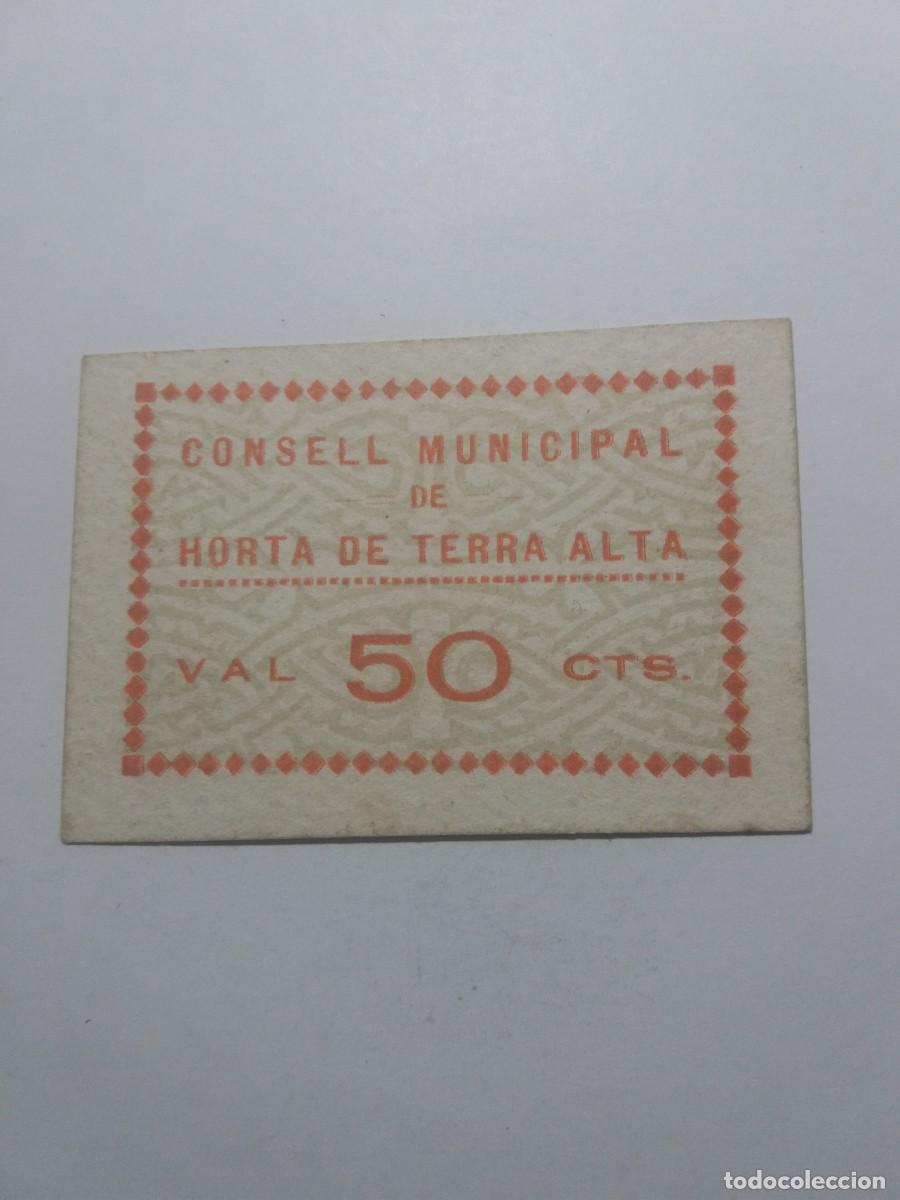 Billetes locales: Billete 50 C&egrave;ntims Consell Municipal HORTA DE TERRA ALTA -cart&oacute;n-