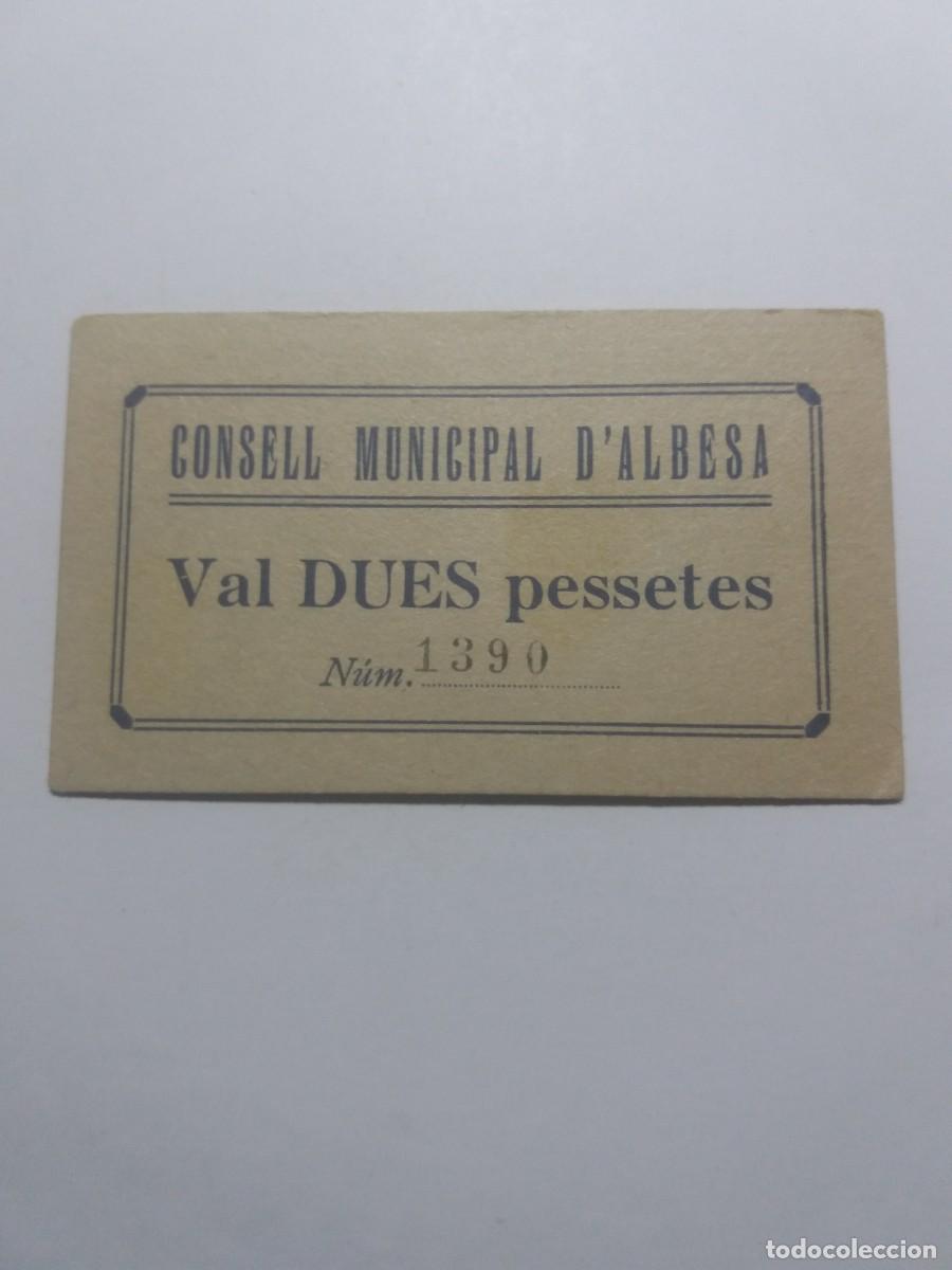 Billetes locales: Billete 2 Pessetes Consell Municipal ALBESA-cart&oacute;n -