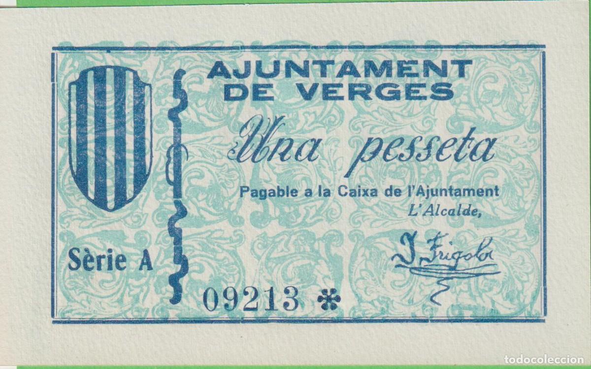 Billetes locales: BILLETES LOCALES GUERRA CIVIL - VERGES - GIRONA - 1 PESSETA S/F - T-3149 (SC)