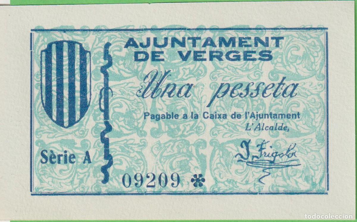 Billetes locales: BILLETES LOCALES GUERRA CIVIL - VERGES - GIRONA - 1 PESSETA S/F - T-3149 (SC)
