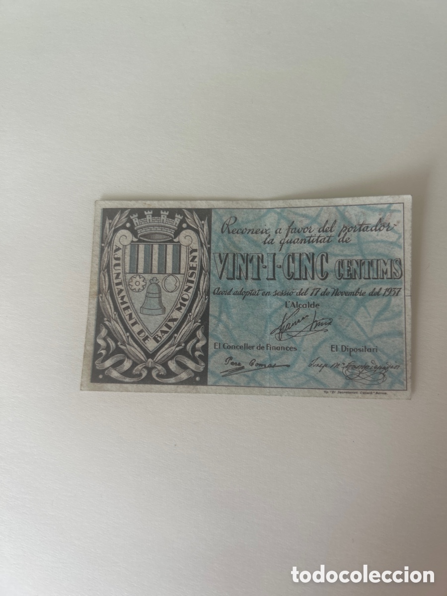 Billetes locales: Billete de 25 c&eacute;ntimos Ajuntament Baix Montseny