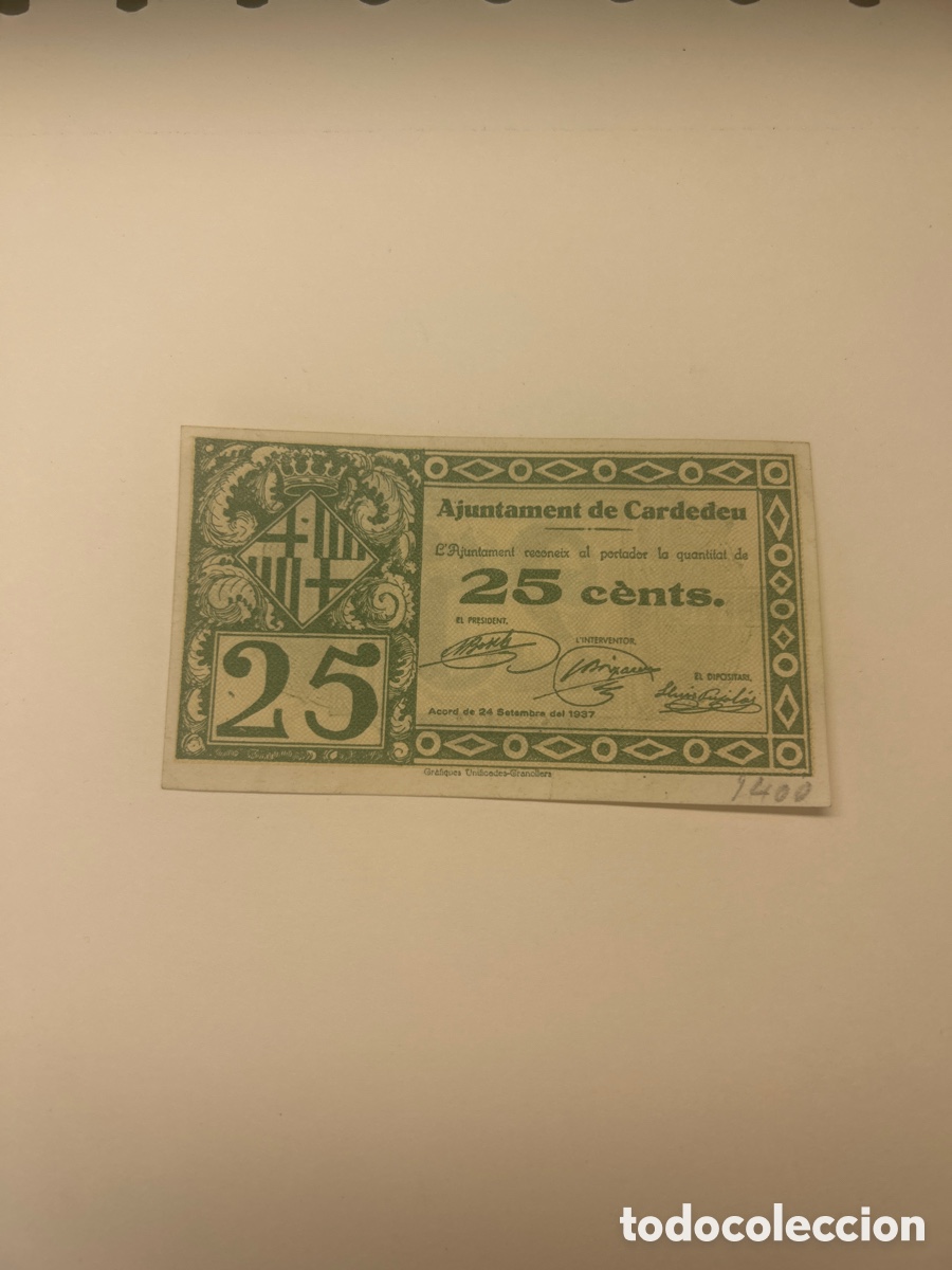 Billetes locales: Billete de 25 c&eacute;ntimos Ajuntament de Cardedeu.