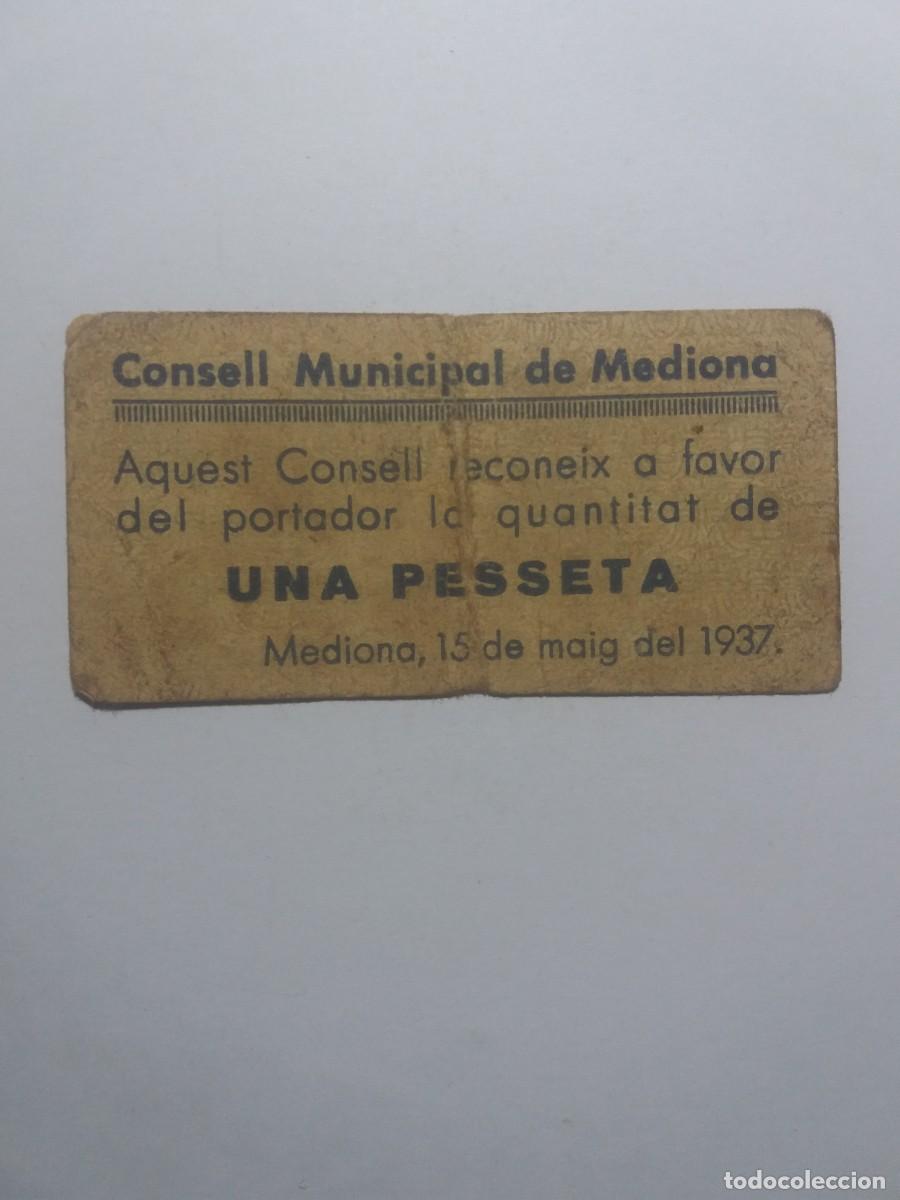 Billetes locales: Billete 1 Pesseta Consell Municipal MEDIONA 15 Maig 1937