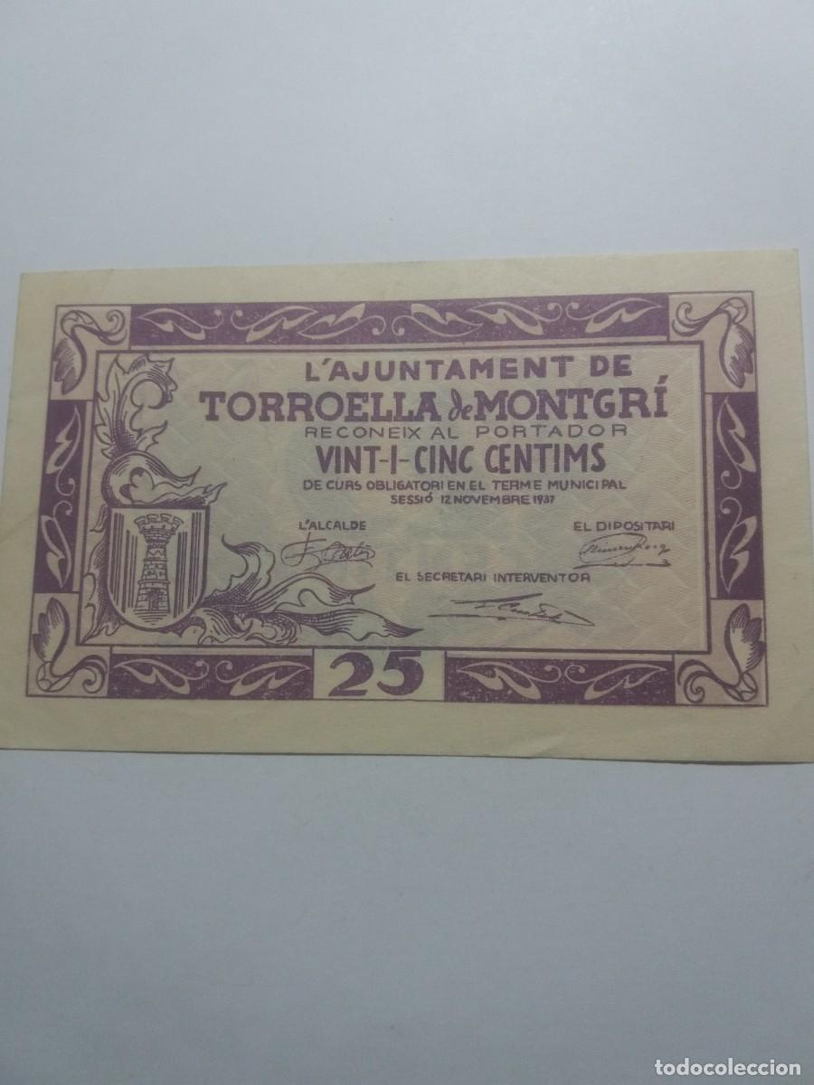 Billetes locales: Billete 25 C&egrave;ntims Ajuntament TORROELLA de MONTGR&Iacute;