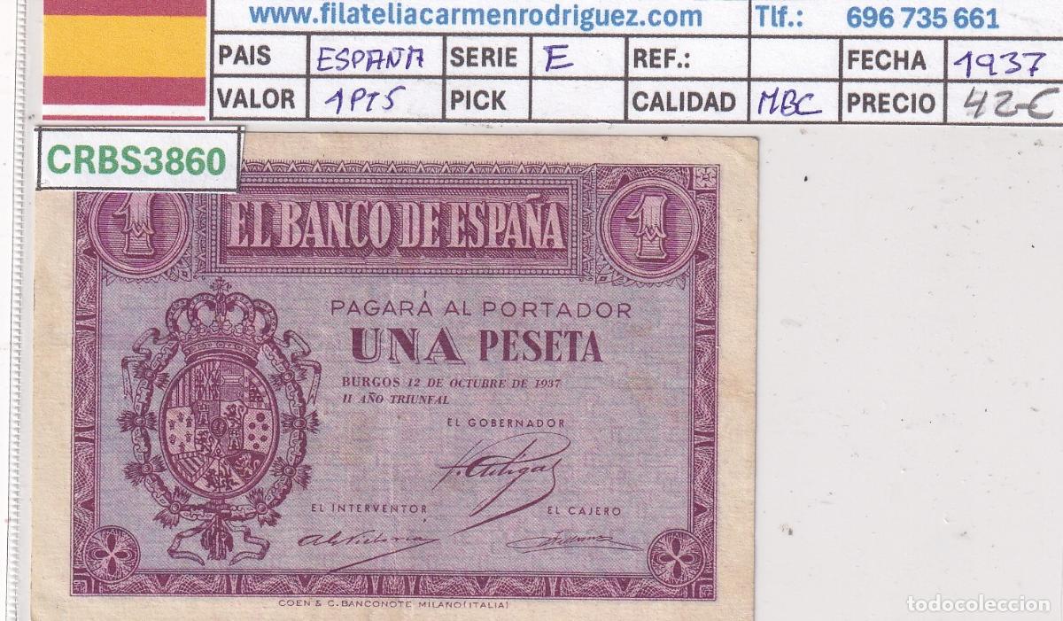 Billetes locales: CRBS3860 BILLETE ESPA&Ntilde;A 1 PESETA 1937 SERIE E MBC
