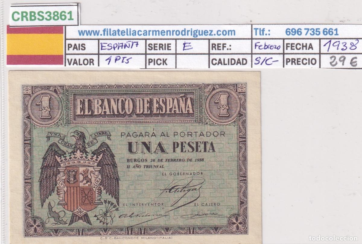 Billetes locales: CRBS3861 BILLETE ESPA&Ntilde;A 1 PESETA 1938 FEBRERO SERIE E 1938 S/C-
