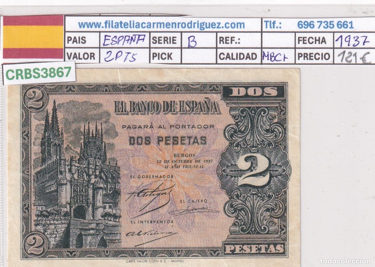 Billetes locales: CRBS3867 BILLETE ESPA&Ntilde;A 2 PESETAS 1937 SERIE B MBC+