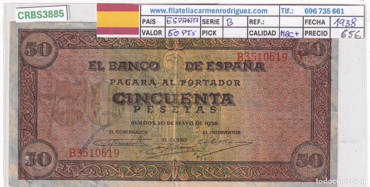 Billetes locales: CRBS3885 BILLETE ESPA&Ntilde;A 50 PESETAS 1938 SERIE B MBC+