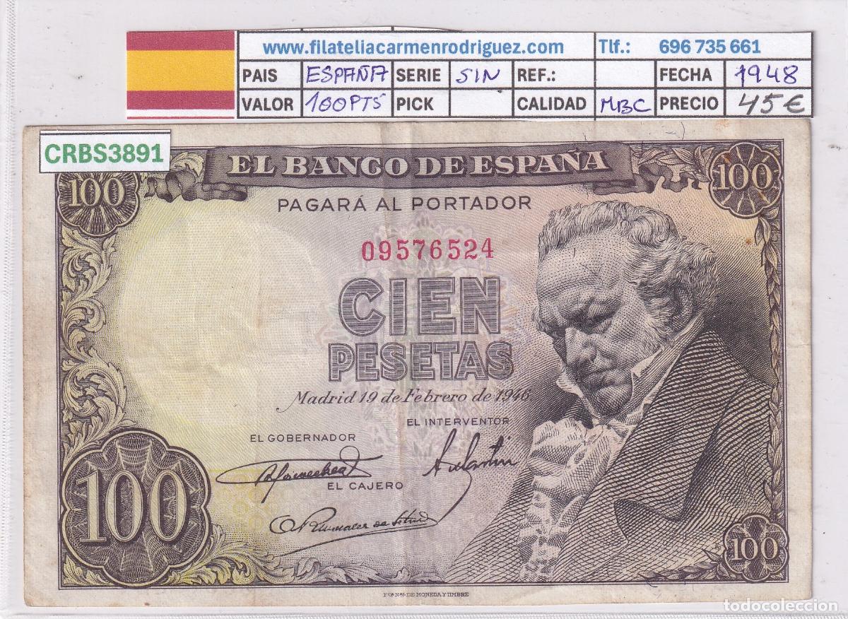 Billetes locales: CRBS3891 BILLETE ESPA&Ntilde;A 100 PESETAS 1948 SIN SERIE MBC