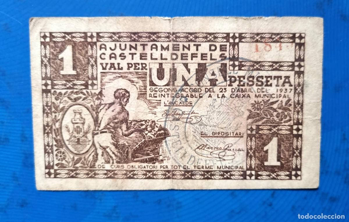 Billetes locales: BILLETE LOCAL AJUNTAMENT CASTELLDEFELS |SOLO ACEPTO PAYPAL| BILLETE 1 PESETA 1937 LEER DESCRIPCION