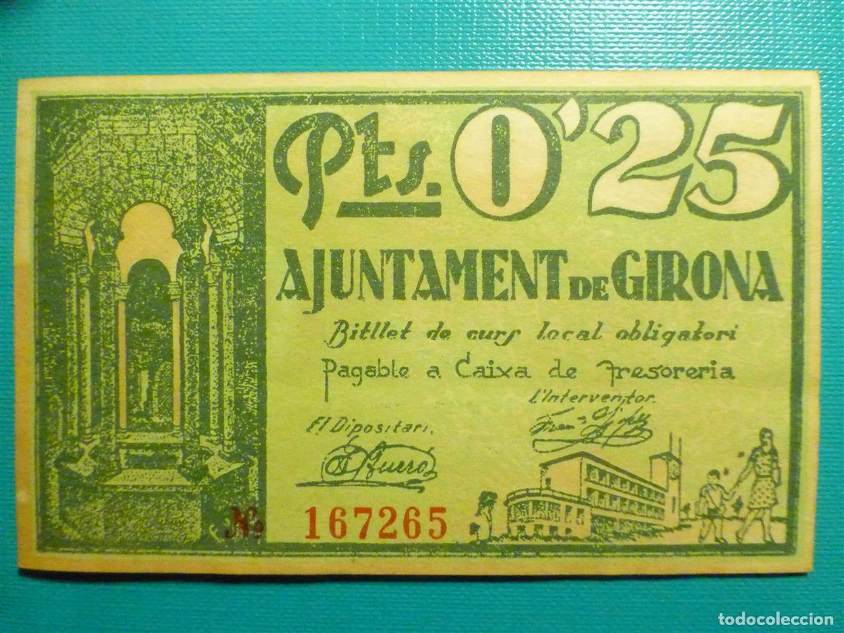 Billetes locales: Billete Local Guerra Civil Espa&ntilde;ola - Ajuntament de Girona - 0,25 Pts. - 25 de Juny de 1937