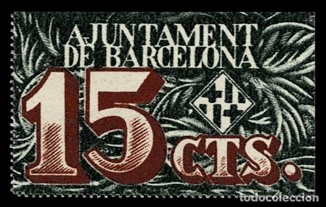 Notas locais: 0084 Guerra Civil PRUEBA NO ADOPTADA del Billete del AJUNTAMENT DE BARCELONA de 15 CENTIMOS Impreso