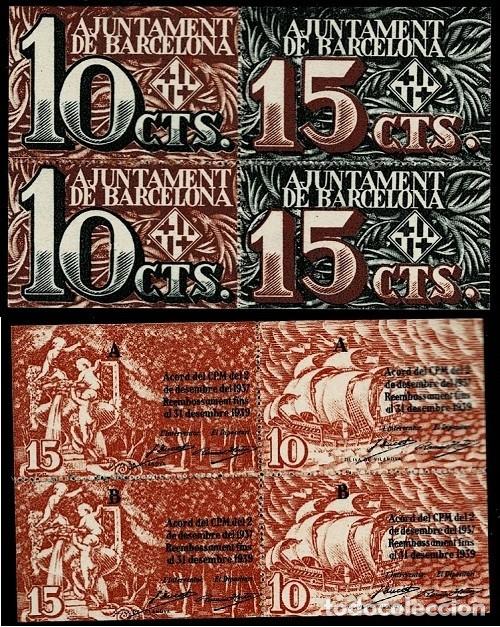 Billetes locales: 0084 Guerra Civil PRUEBA DE IMPRESION del Billete del AJUNTAMENT DE BARCELONA de 10 + 15 CENTIMOS Im