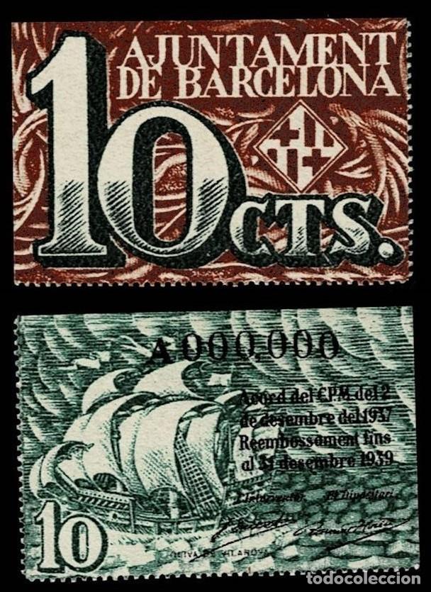 Billetes locales: 0084 Guerra Civil PRUEBA NO ADOPTADA del Billete del AJUNTAMENT DE BARCELONA de 10 CENTIMOS Impreso