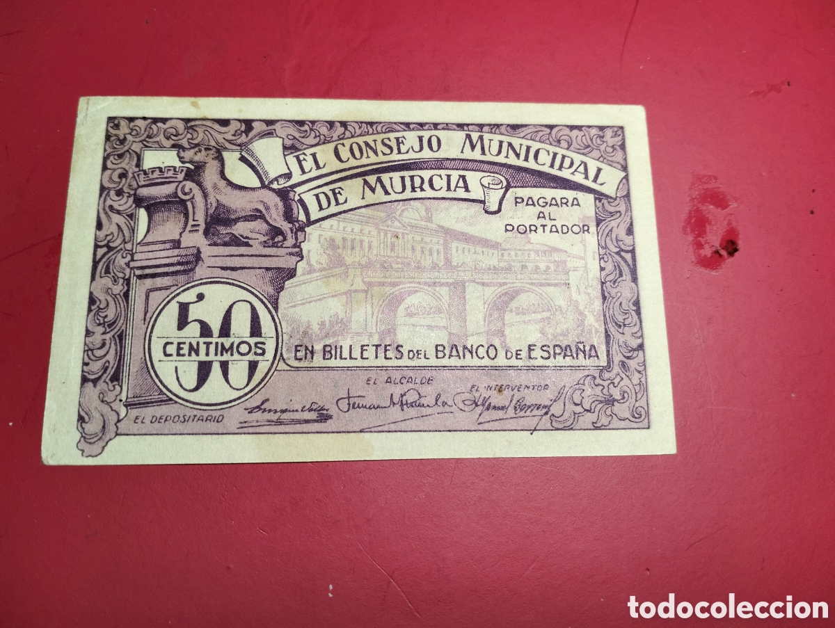 Billetes locales: 1937 EL CONSEJO MUNICIPAL DE MURCIA. 50 C&eacute;ntimos. Serie CH.