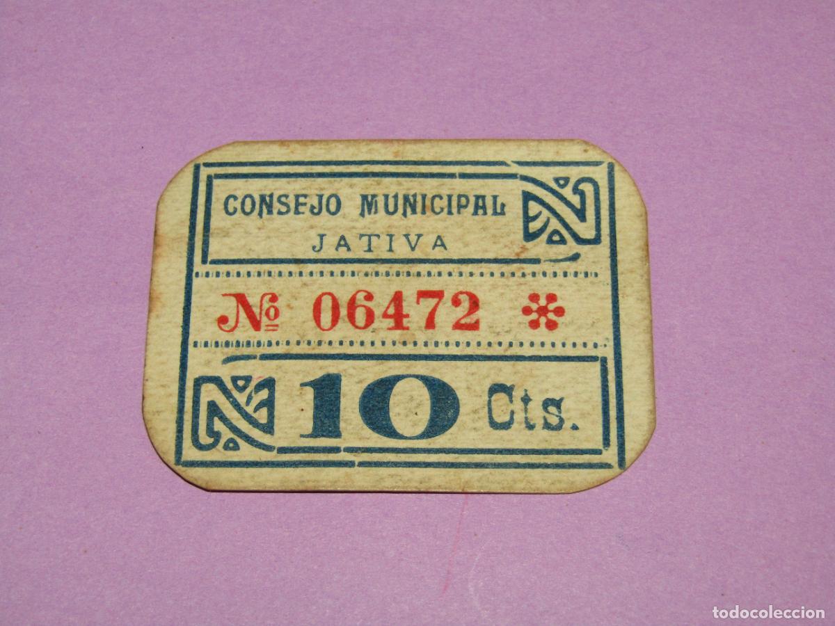 Billetes locales: Antiguo Billete de 10 Cts. CONSEJO MUNICIPAL JATIVA - Guerra Civil del A&ntilde;o 1937