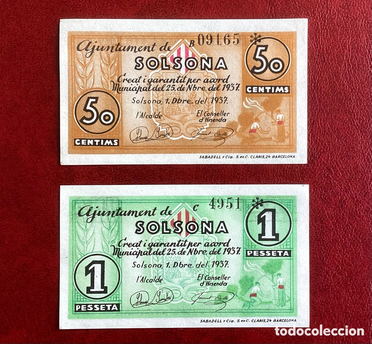 Billetes locales: SOLSONA 1937. BILLETES LOCALES GUERRA CIVIL. NO CIRCULADOS