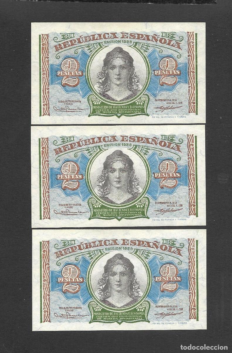 Billetes locales: TRIO CORRELATIVO 2 PESETAS 1938 SERIE A S/C