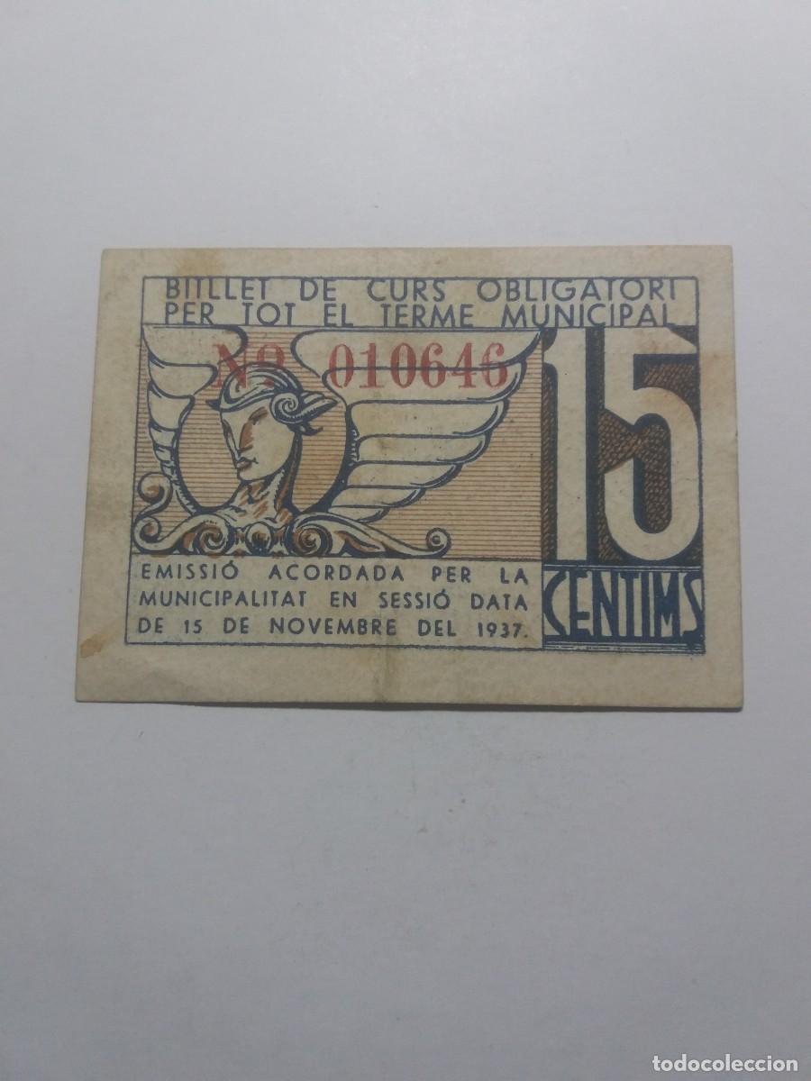 Billetes locales: Billete 15 C&egrave;ntims Consell Municipal TERRASSA 15 Novembre 1937